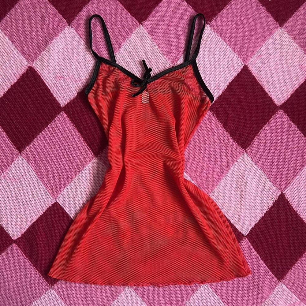 y2k red fishnet lingerie babydoll dress